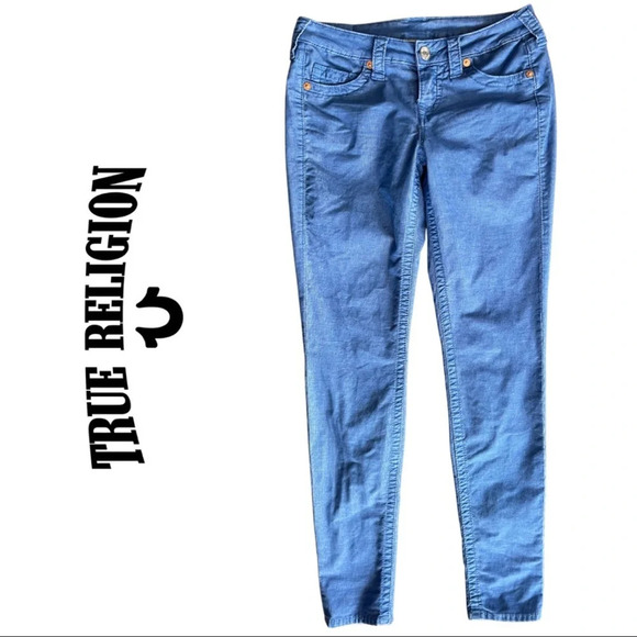 True Religion Shannon Corduroy Skinny Pants Periwinkle Blue Size 27 - Picture 2 of 9